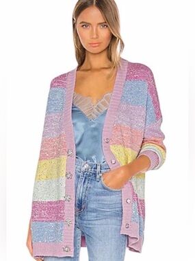 OLIVIA RUBIN Pastel Multicolor Striped V-Neck Mika Cardigan - X-Small